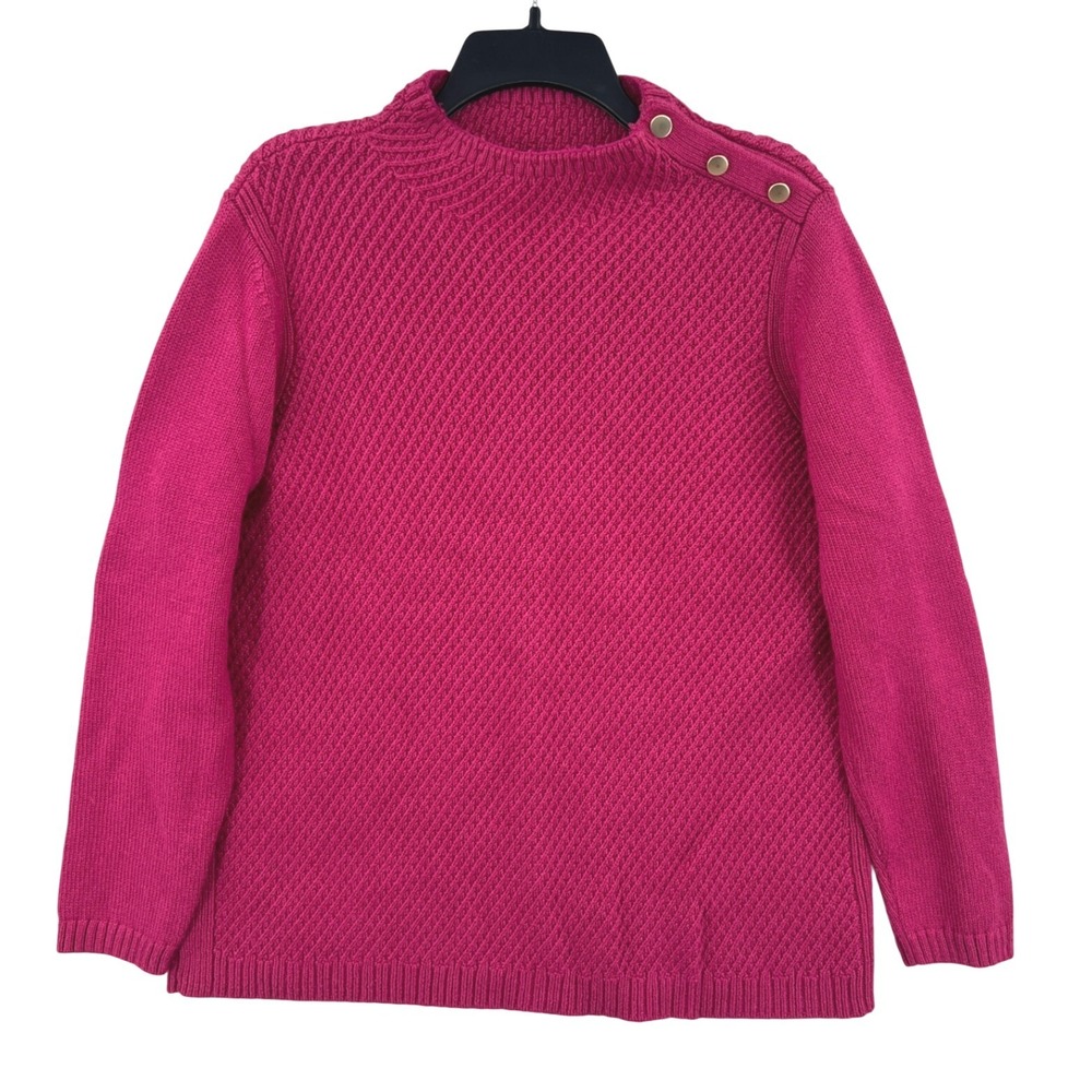 Talbots Button Shoulder Textured Knit Sweater XLP Magenta Bright Pink Preppy